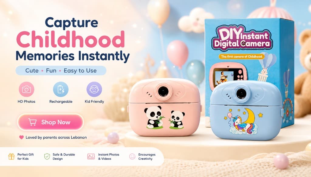 DIY instant print camera for kids, pink and blue